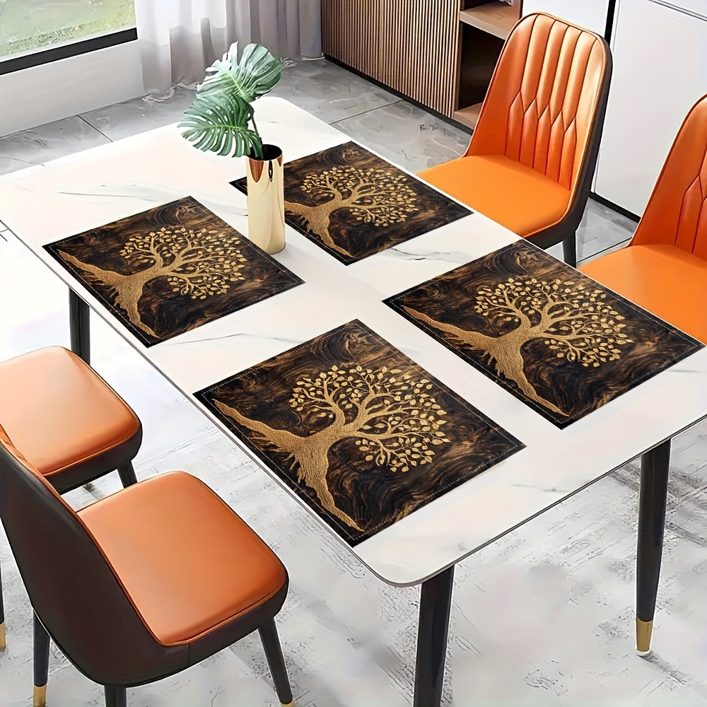Desk Setup Modern - Vintage Dark Wood Grain Golden Tree
