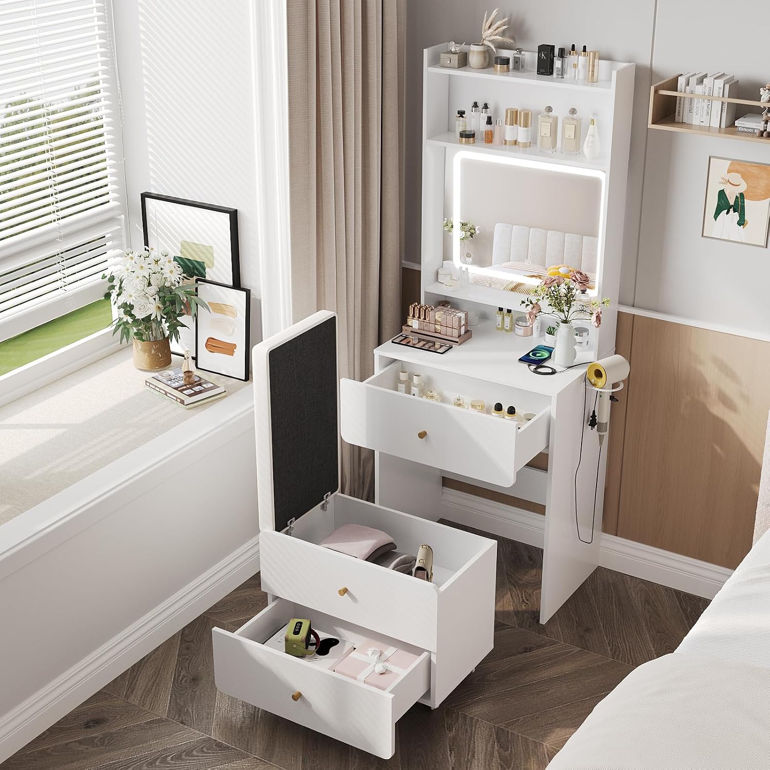 Vabches Make Up Vanity Desk wi - đánh giá và giá Desk Vanity Setup