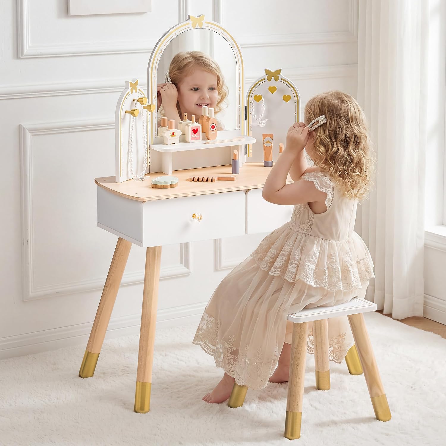 ROBOTIME White Kids Vanity Set - đánh giá và giá Desk Vanity Setup