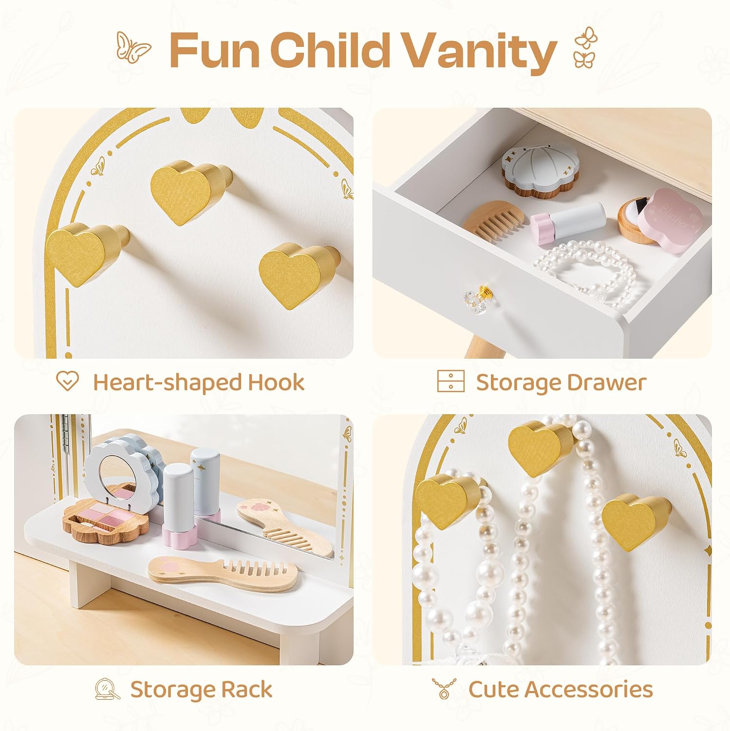 ROBOTIME White Kids Vanity Set - đánh giá và giá Desk Vanity Setup