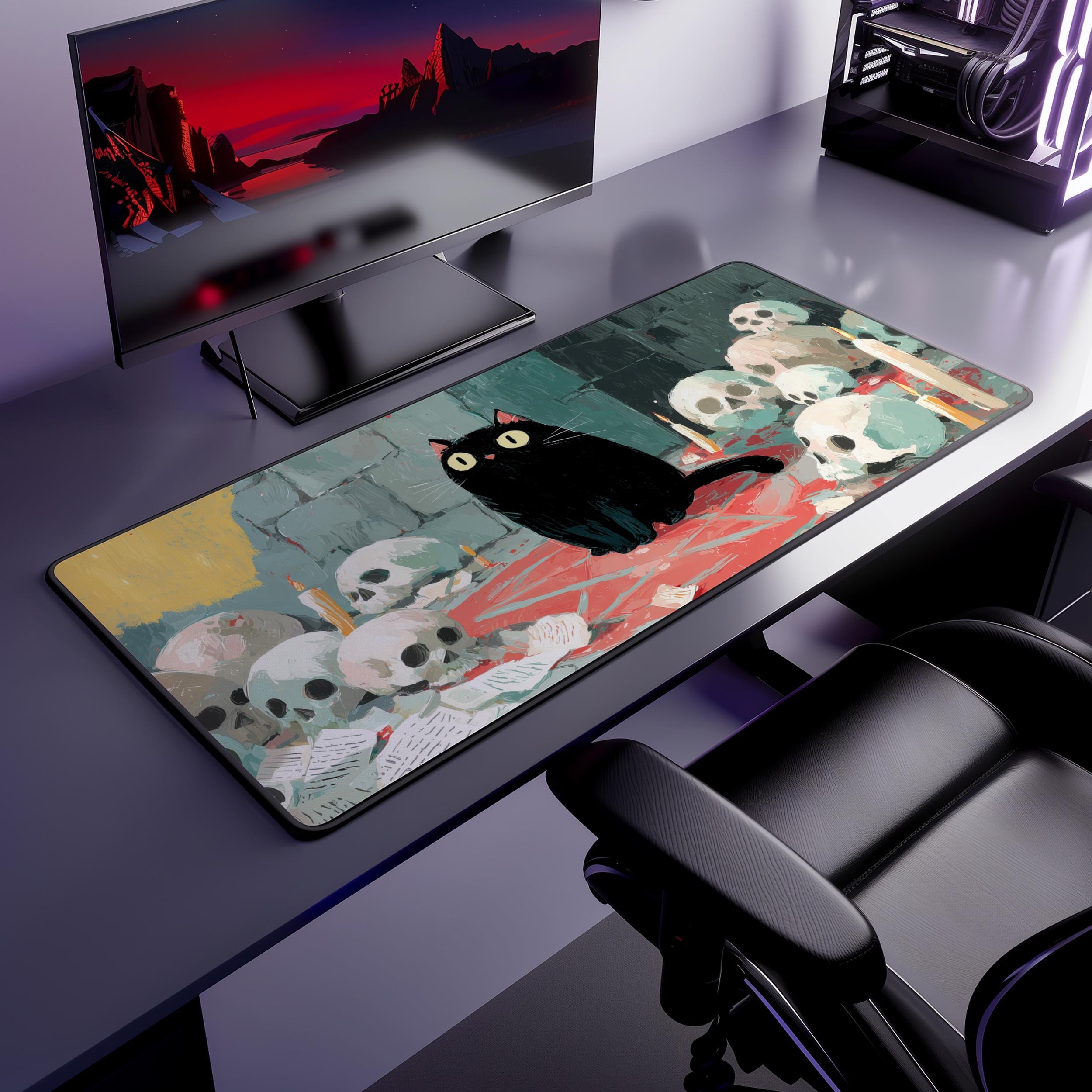 Black Cat Skeleton Playmat Wit - đánh giá và giá Desk Setup Options