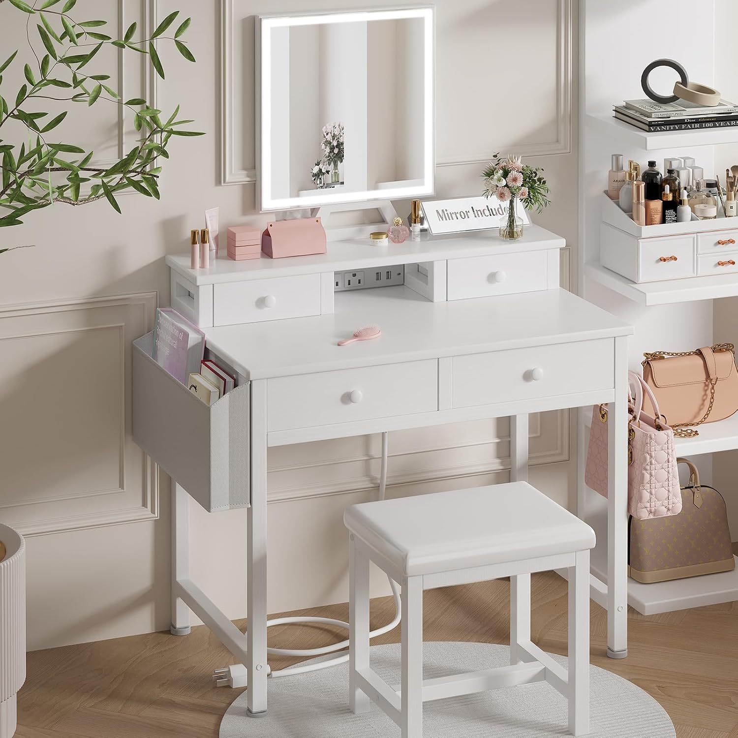 White Makeup Vanity Desk with  - đánh giá và giá Desk Vanity Setup