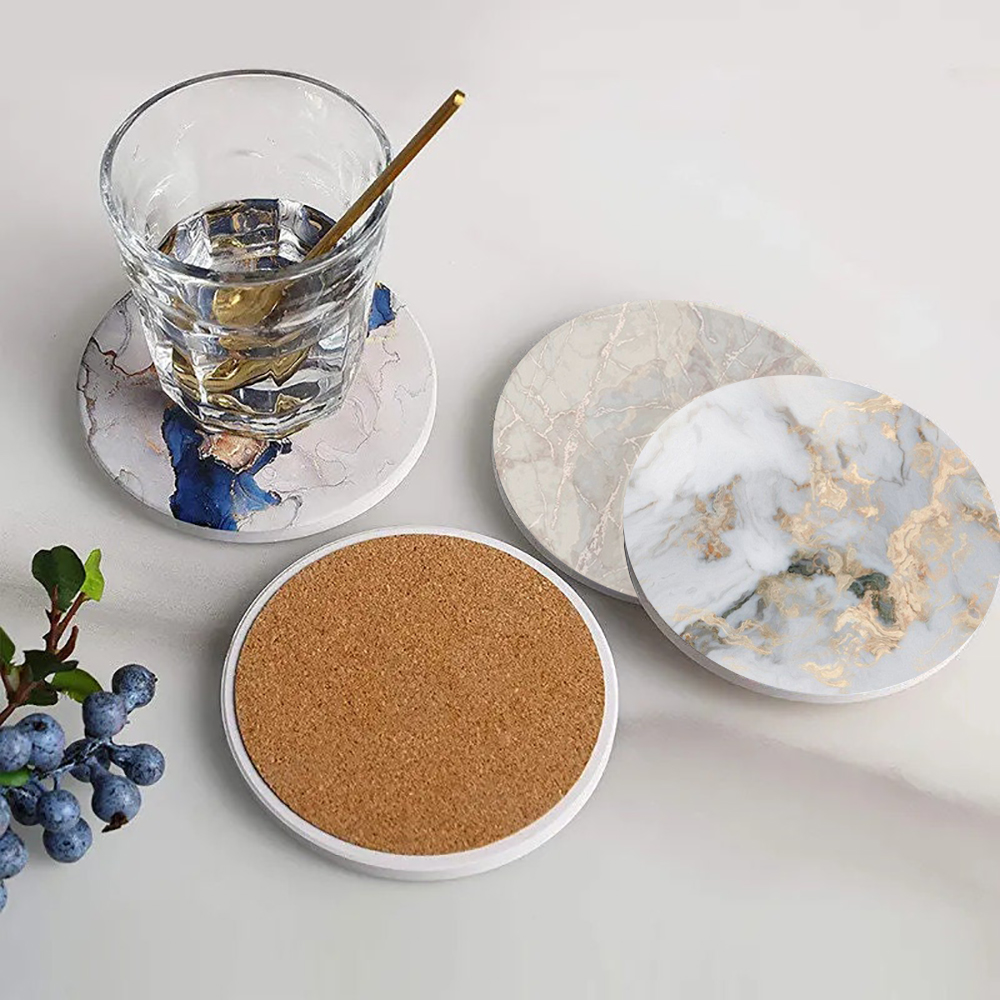 White Marble Coaster  Absorben - đánh giá và giá Desk Setup Modern